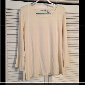 Isaac Mizrahi Ivory Cotton Modal Bell sleeve Top L
